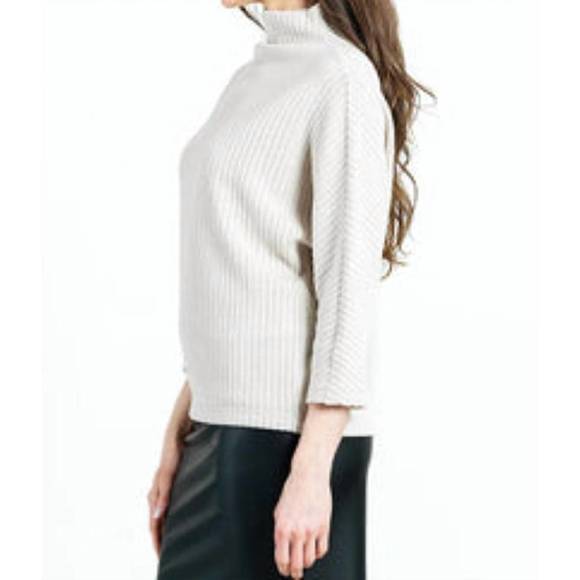 NEW CLARA SUNWOO ribbed funnel neck sweater in white - Picture 2 of 3